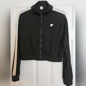 PINK Victoria's Secret Black Crop Bomber Top. Size L. Good Condition.